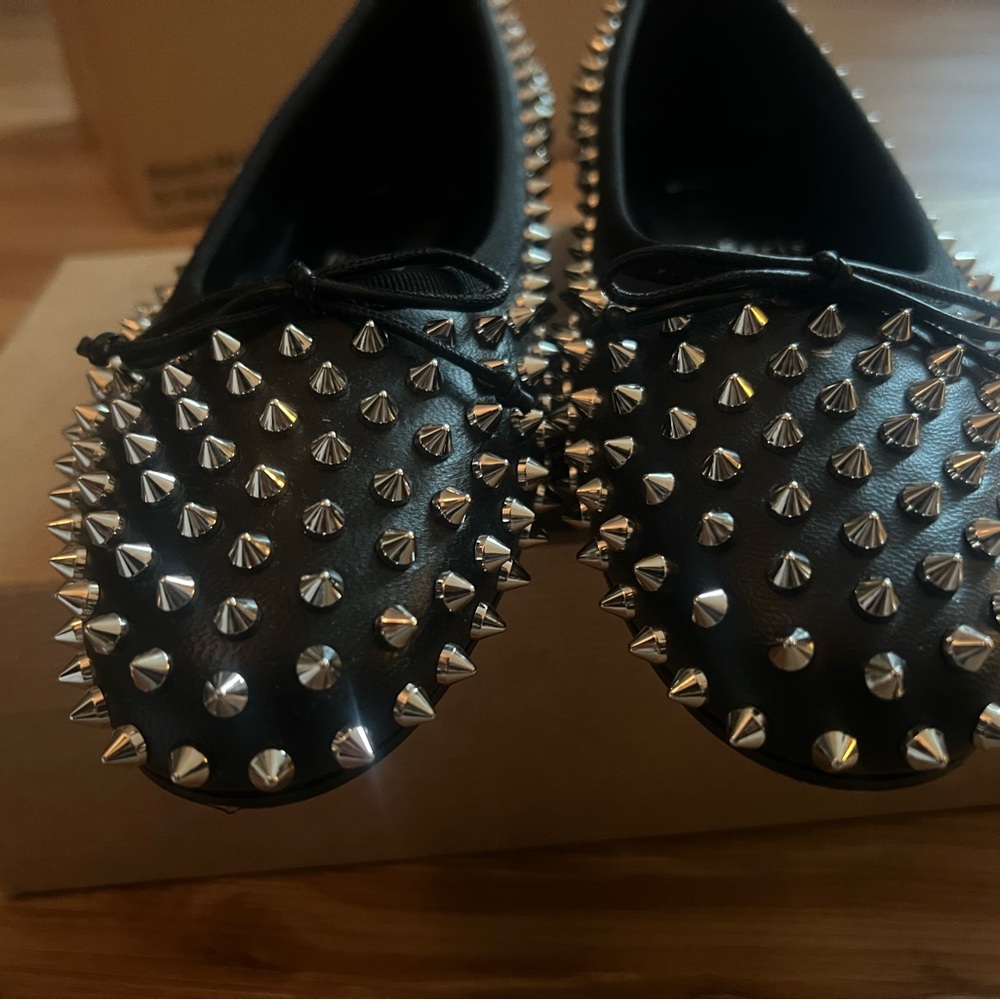 Christian Louboutin Black Silver Studded Flats/IT 39/US 8.5 - Picture 5 of 11